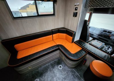 Orange horsebox seating area